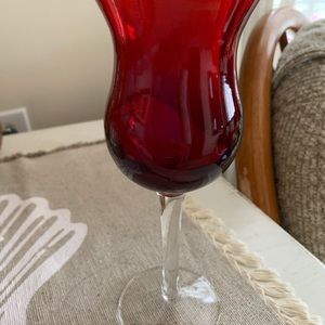 Beautiful red Handblown wine glass with clear stem